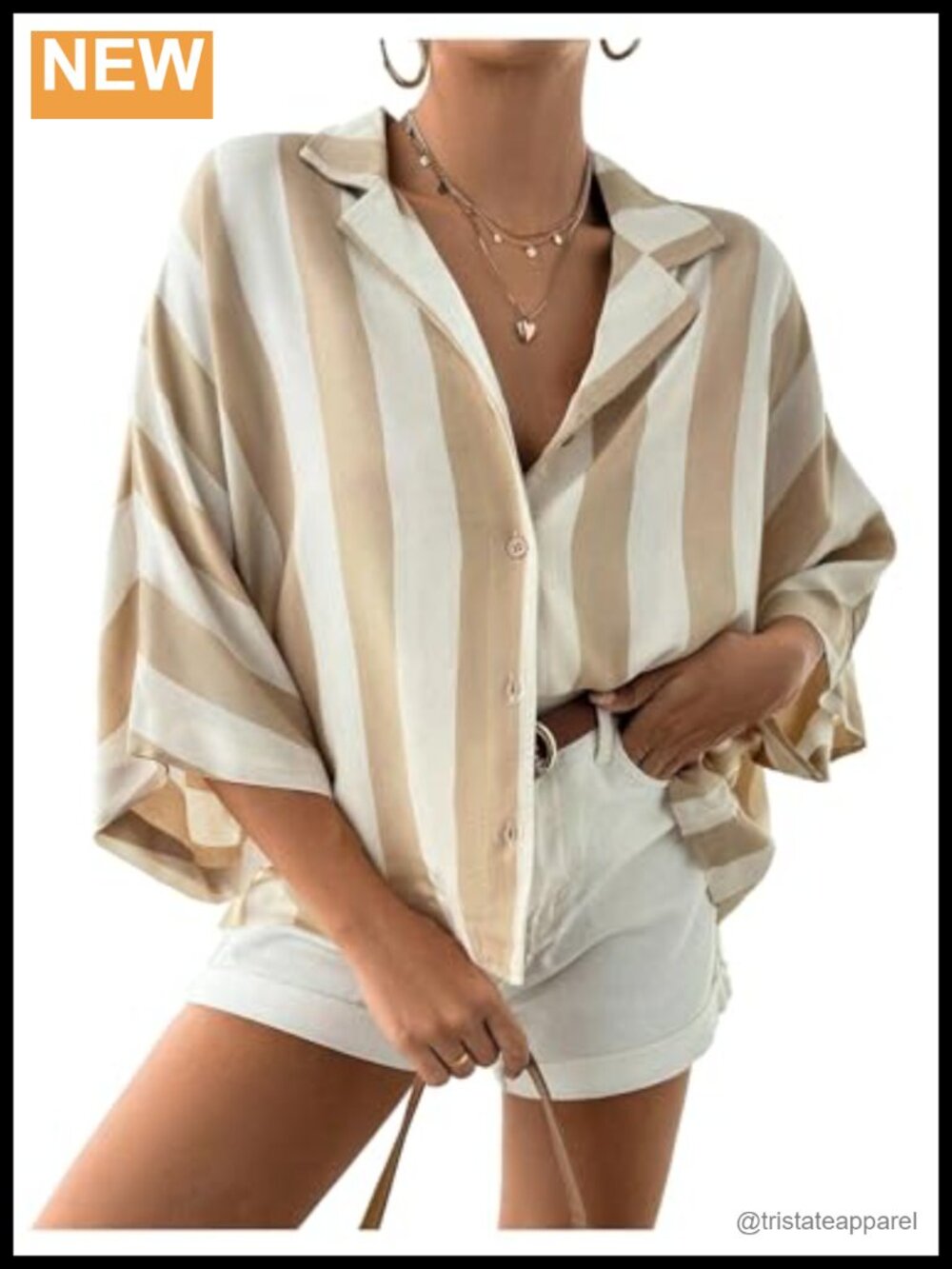 Striped Color Block Women's Shirt Blouse 3/4 Sleeve